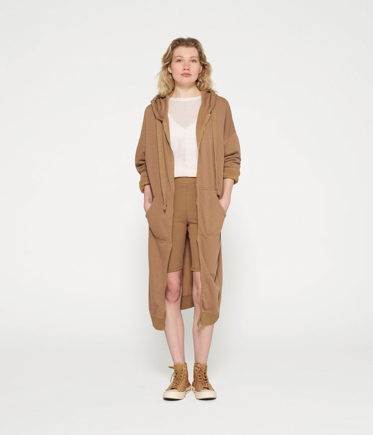 long zip hoodie | cedar brown