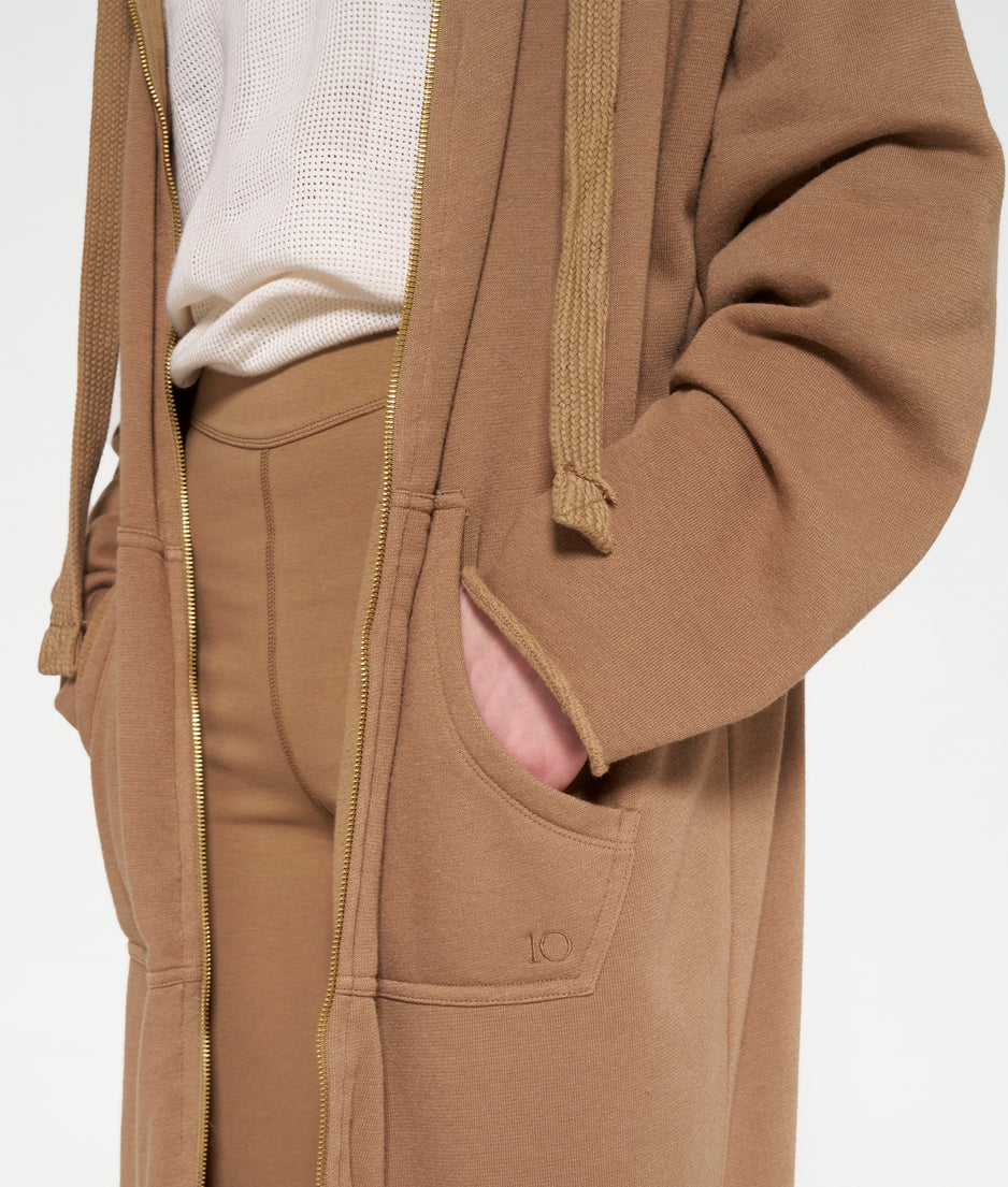 long zip hoodie | cedar brown