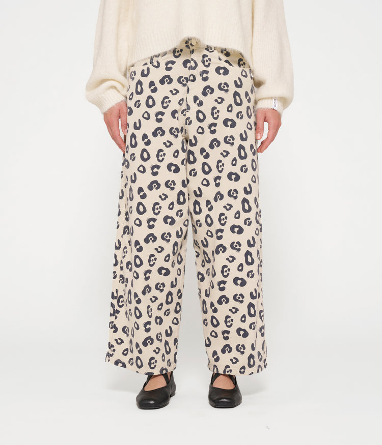 wide twill pants leopard | light natural