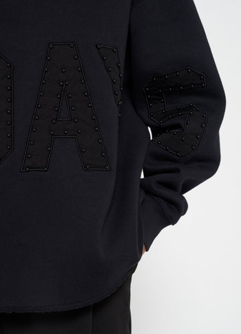 statement hoodie pearls | black