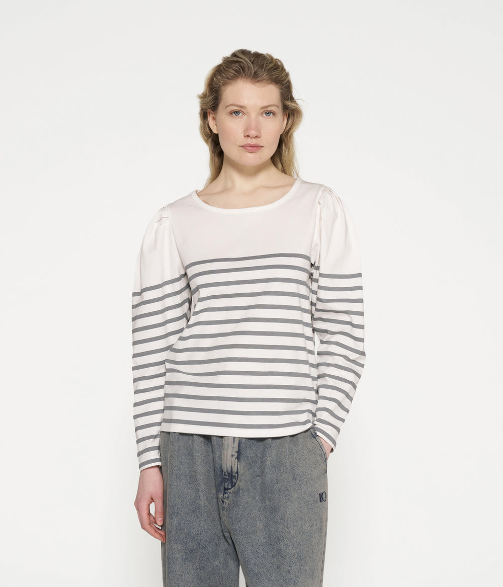 puff long sleeve tee stripes | ecru/graphite