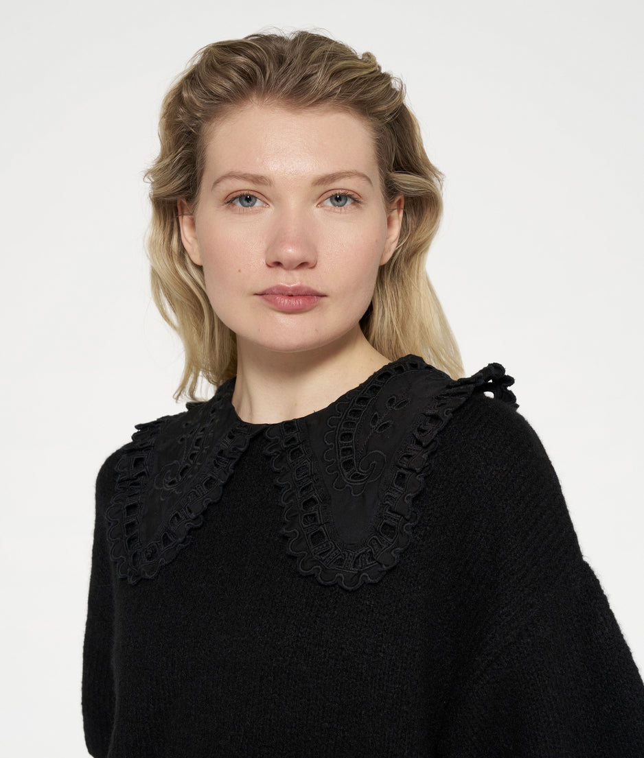 short sleeve ruffle knit sweater | black