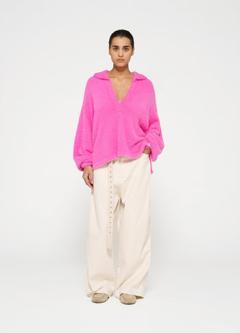 polo sweater hairy knit | bright pink