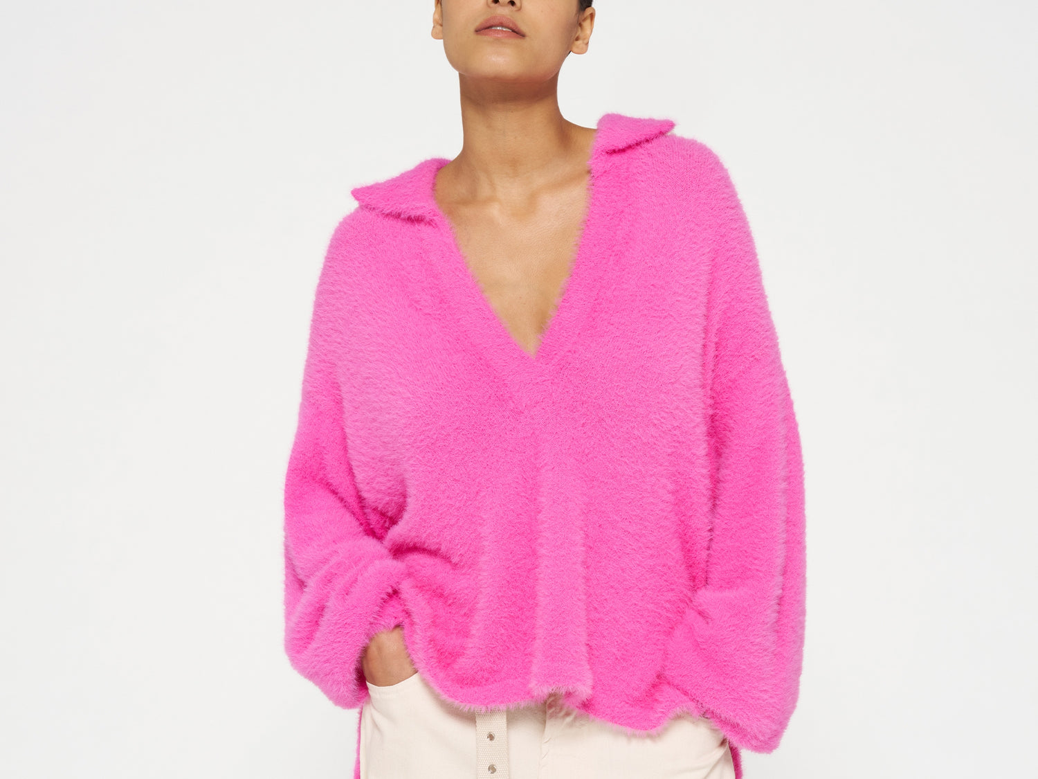 polo sweater hairy knit | bright pink