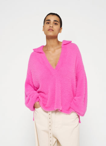 polo sweater hairy knit | bright pink