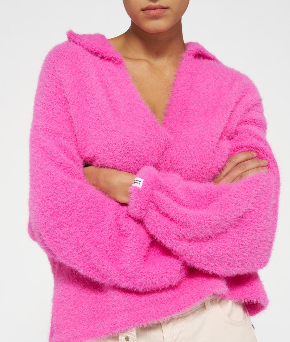 polo sweater hairy knit | bright pink