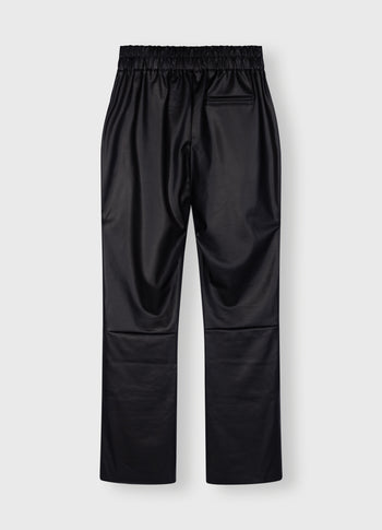 leather look flared pants | black