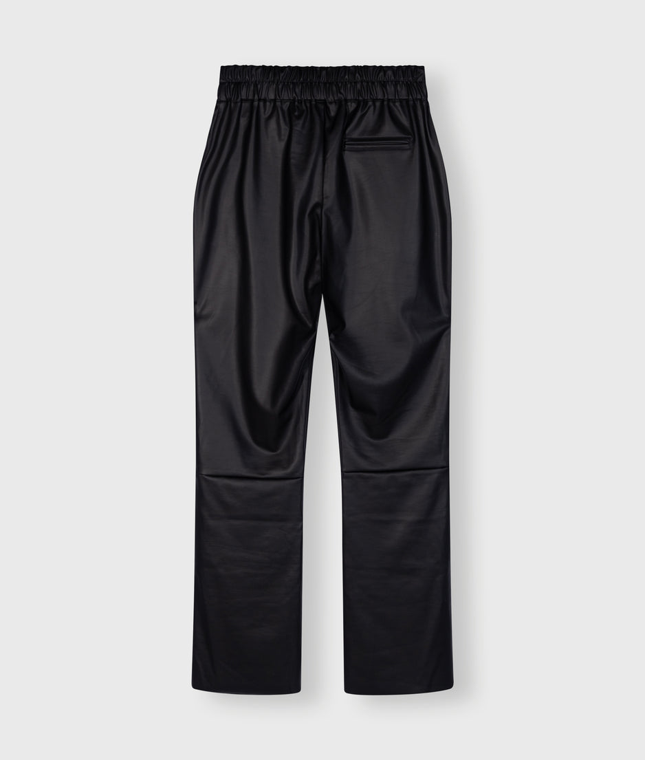 leather look flared pants | black