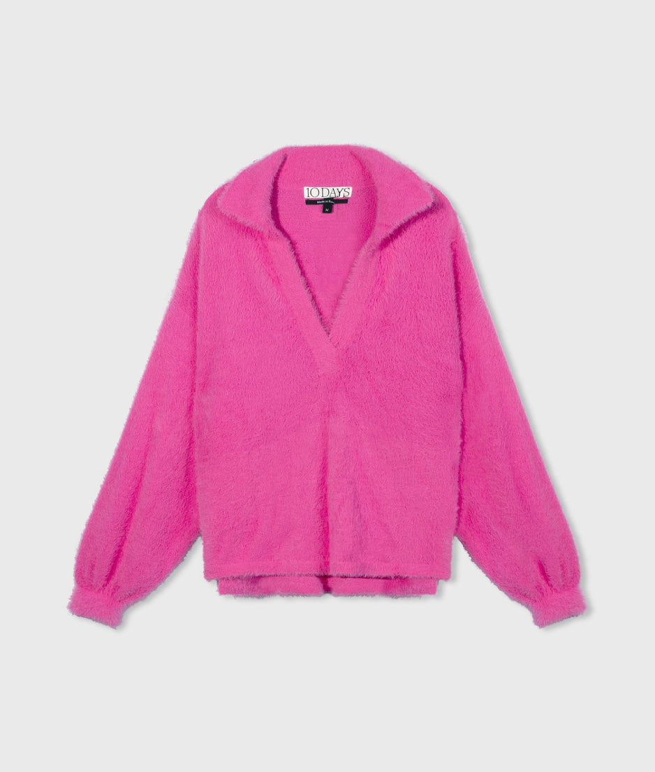 polo sweater hairy knit | bright pink