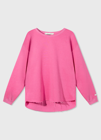 raw edge sweater | bright pink