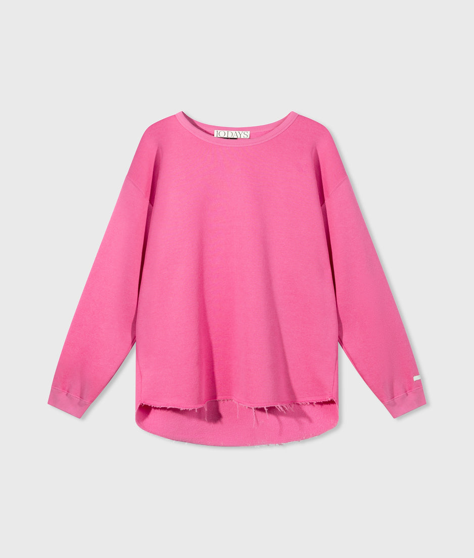 raw edge sweater | bright pink