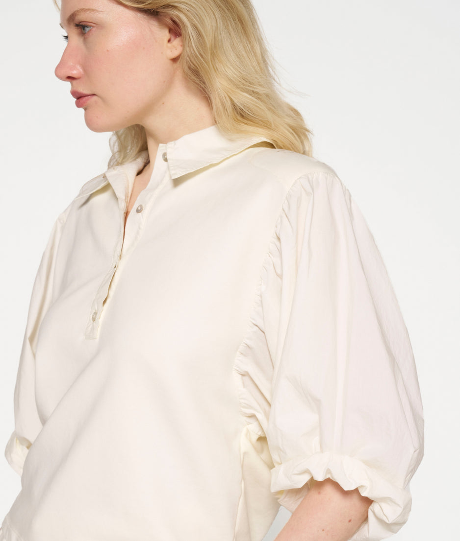 balloon sleeve polo blouse | light natural