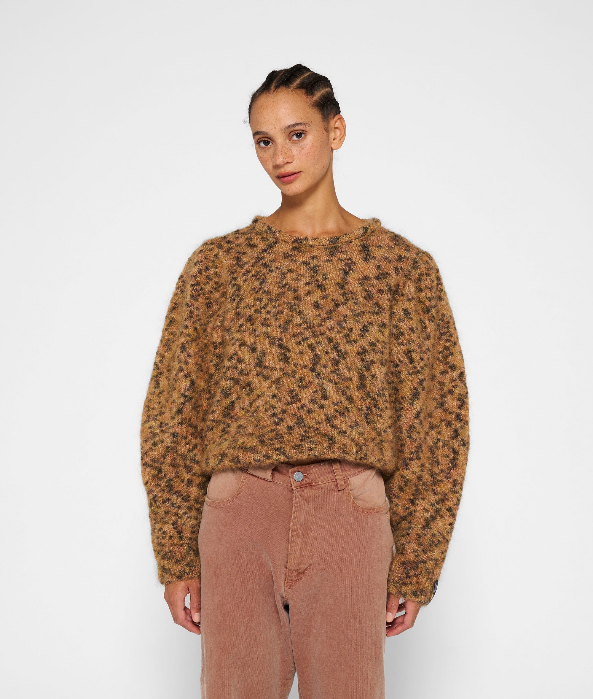 puffed sweater knit leopard | saddle brown | 10DAYS | Official Online Store