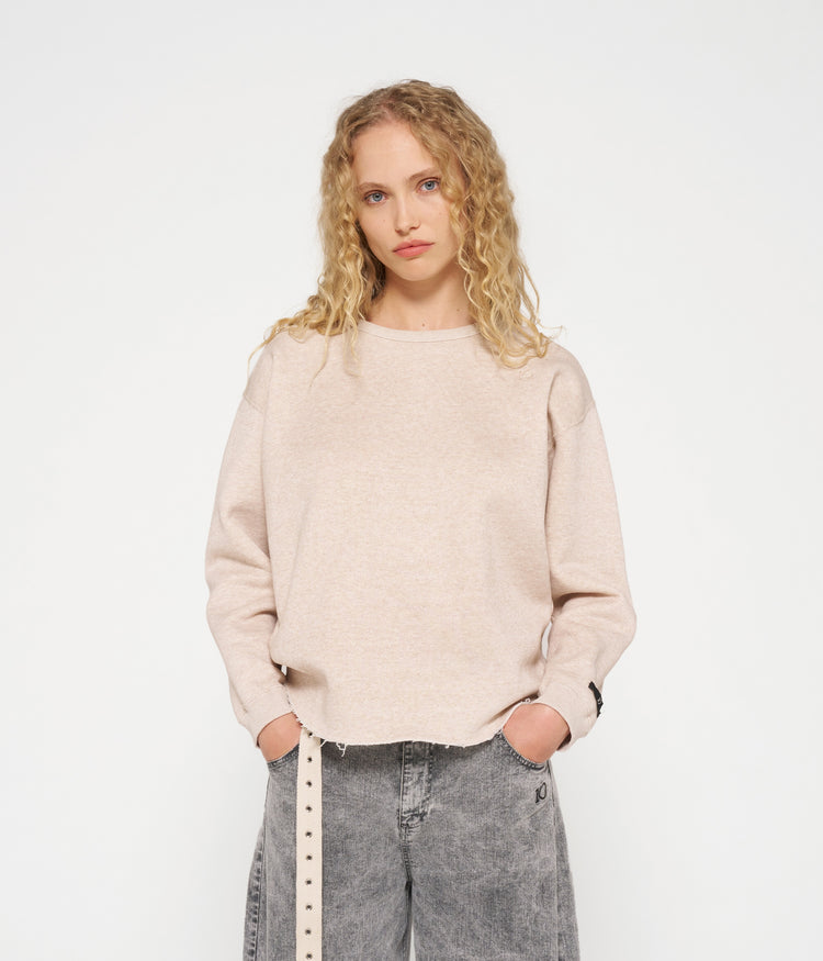 raw edge sweater | light latte melee