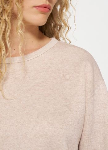 raw edge sweater | light latte melee