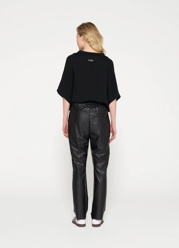 leather look flared pants | black