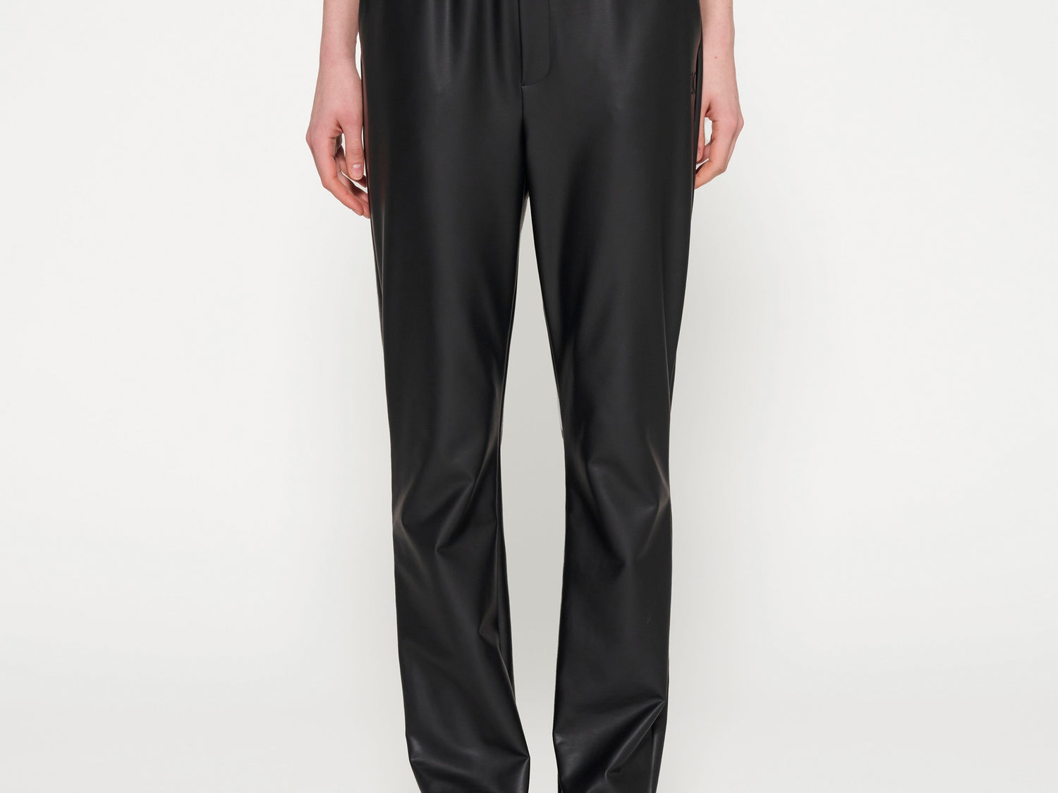 leather look flared pants | black