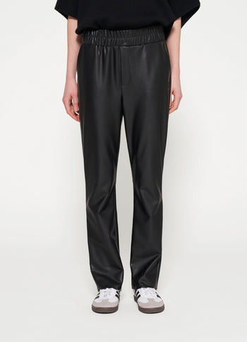 leather look flared pants | black