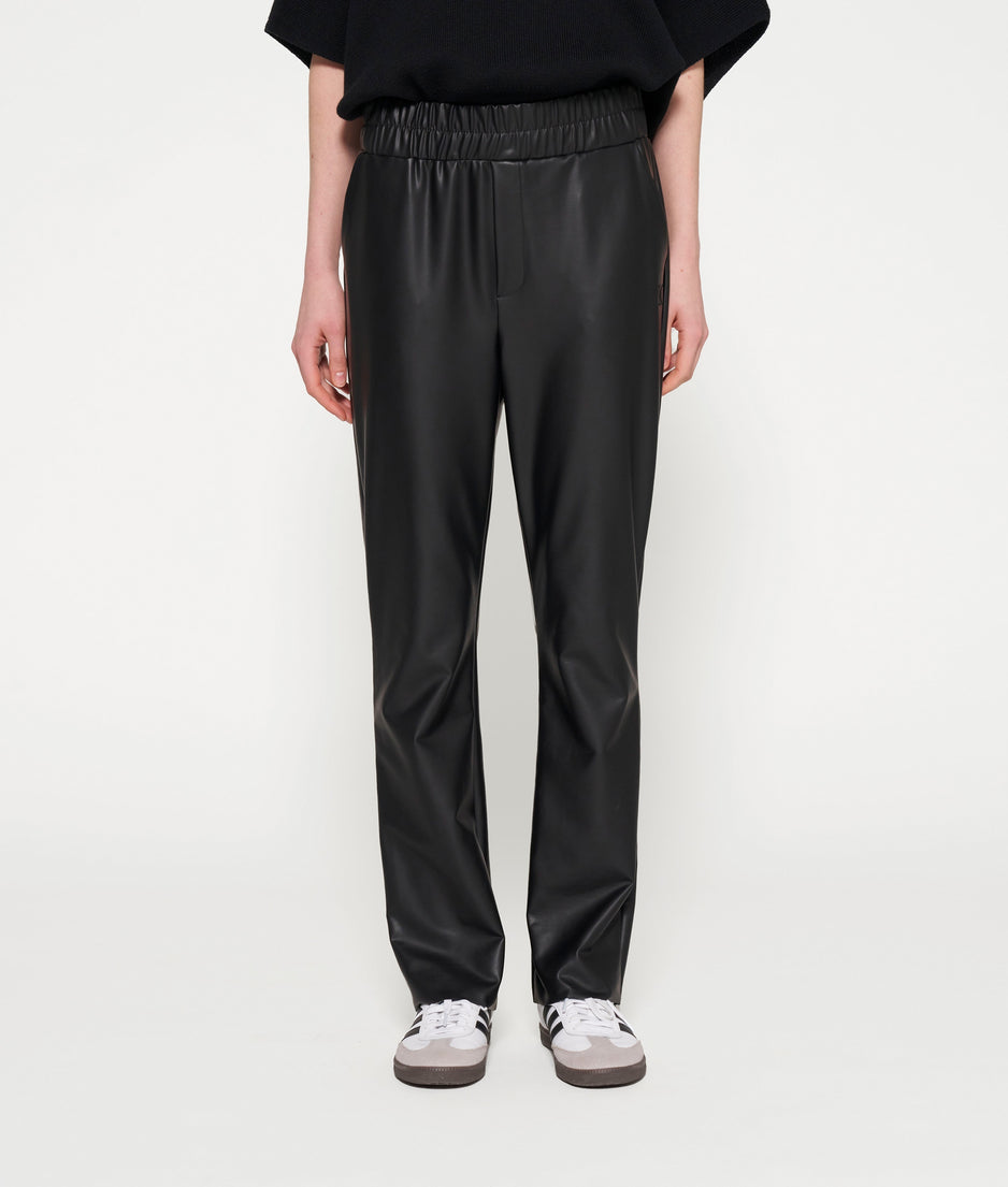 leather look flared pants | black