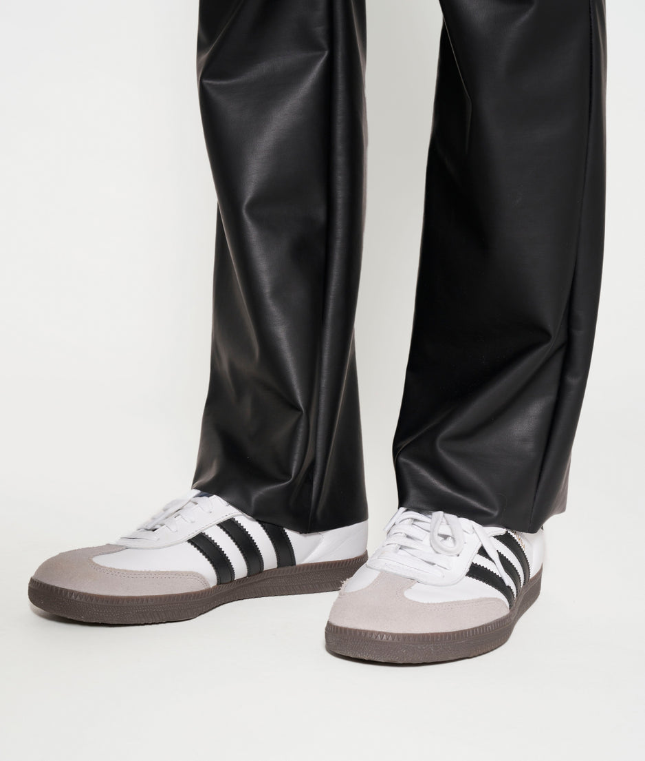 leather look flared pants | black