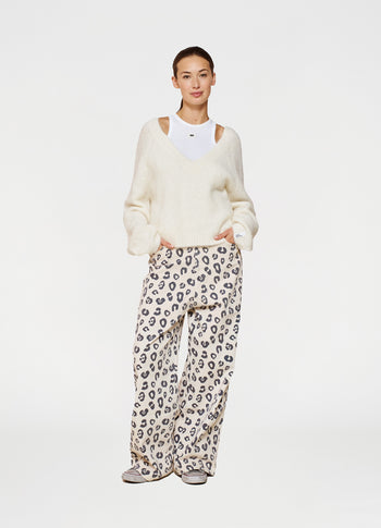 wide twill pants leopard | light natural