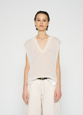 v-neck top knit | ecru