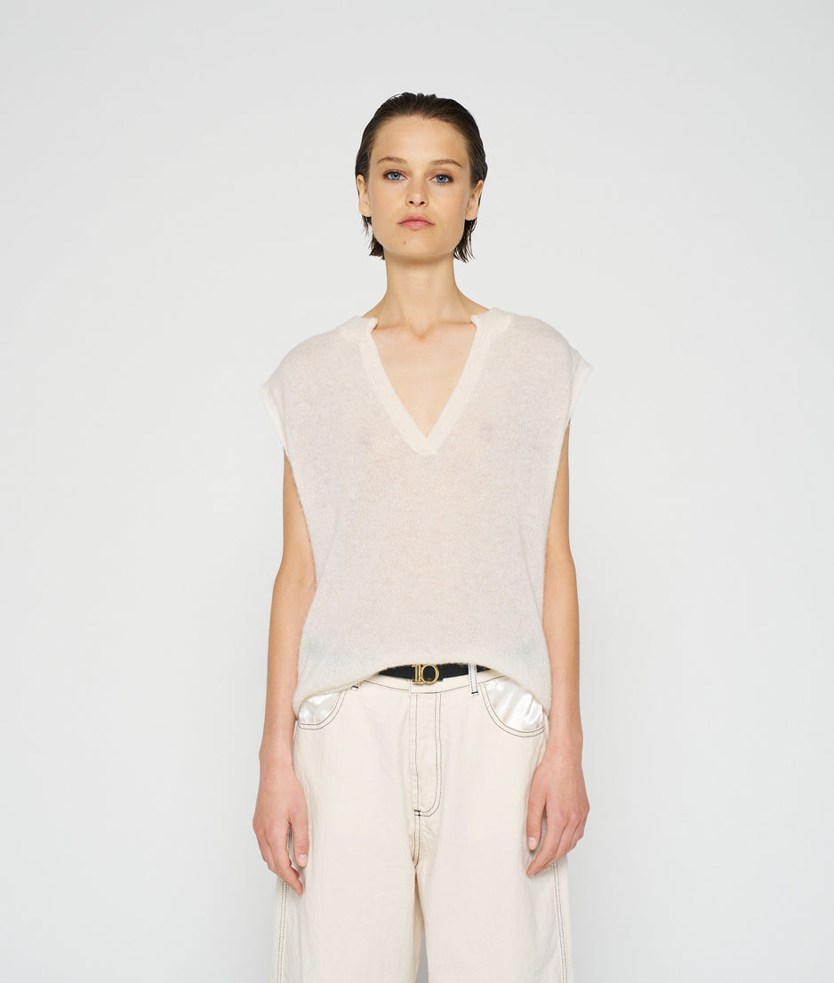 v-neck top knit | ecru