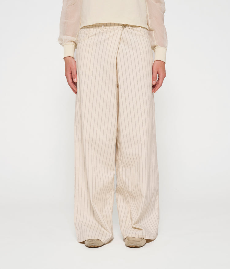 wide cross pants pinstripe | light natural