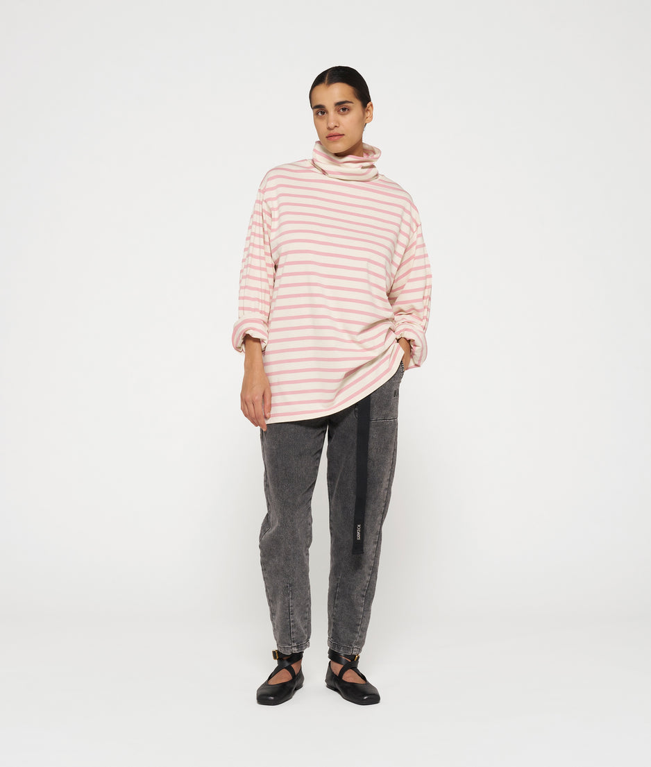 longsleeve coll tee stripes | light natural/dusty pink