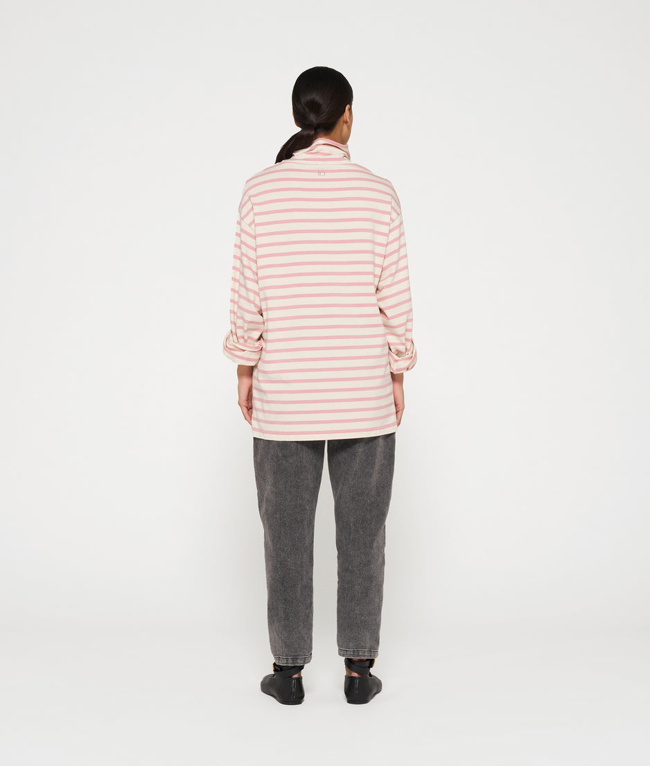 longsleeve coll tee stripes | light natural/dusty pink