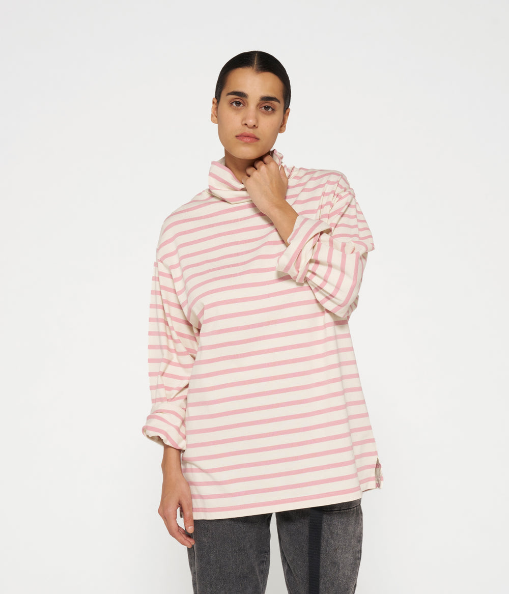 longsleeve coll tee stripes | light natural/dusty pink