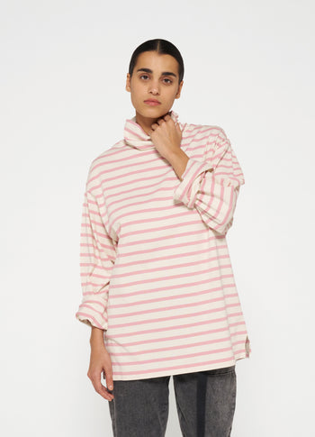 longsleeve coll tee stripes | light natural/dusty pink