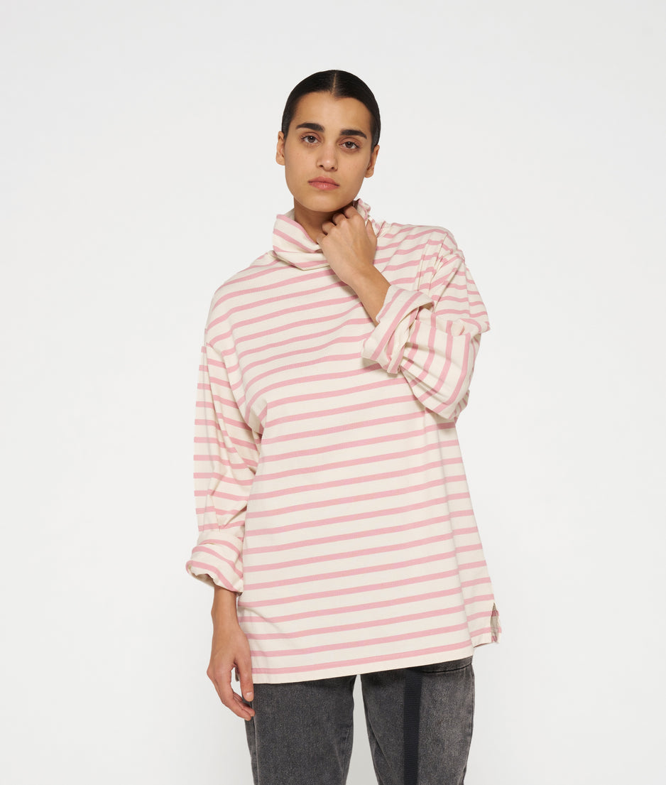 longsleeve coll tee stripes | light natural/dusty pink