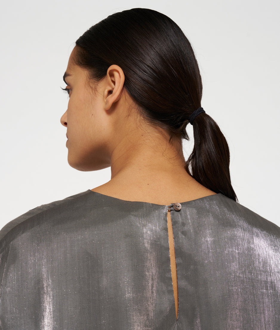 shiny balloon blouse | silver