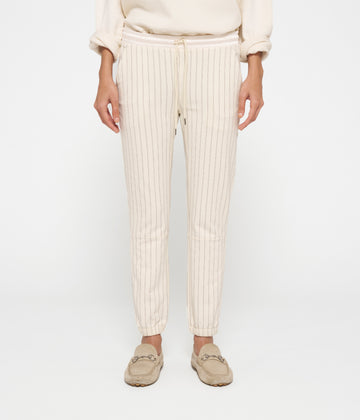 cropped jogger pinstripe | ecru